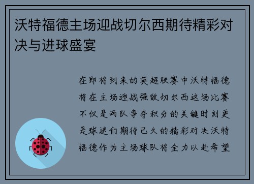 沃特福德主场迎战切尔西期待精彩对决与进球盛宴